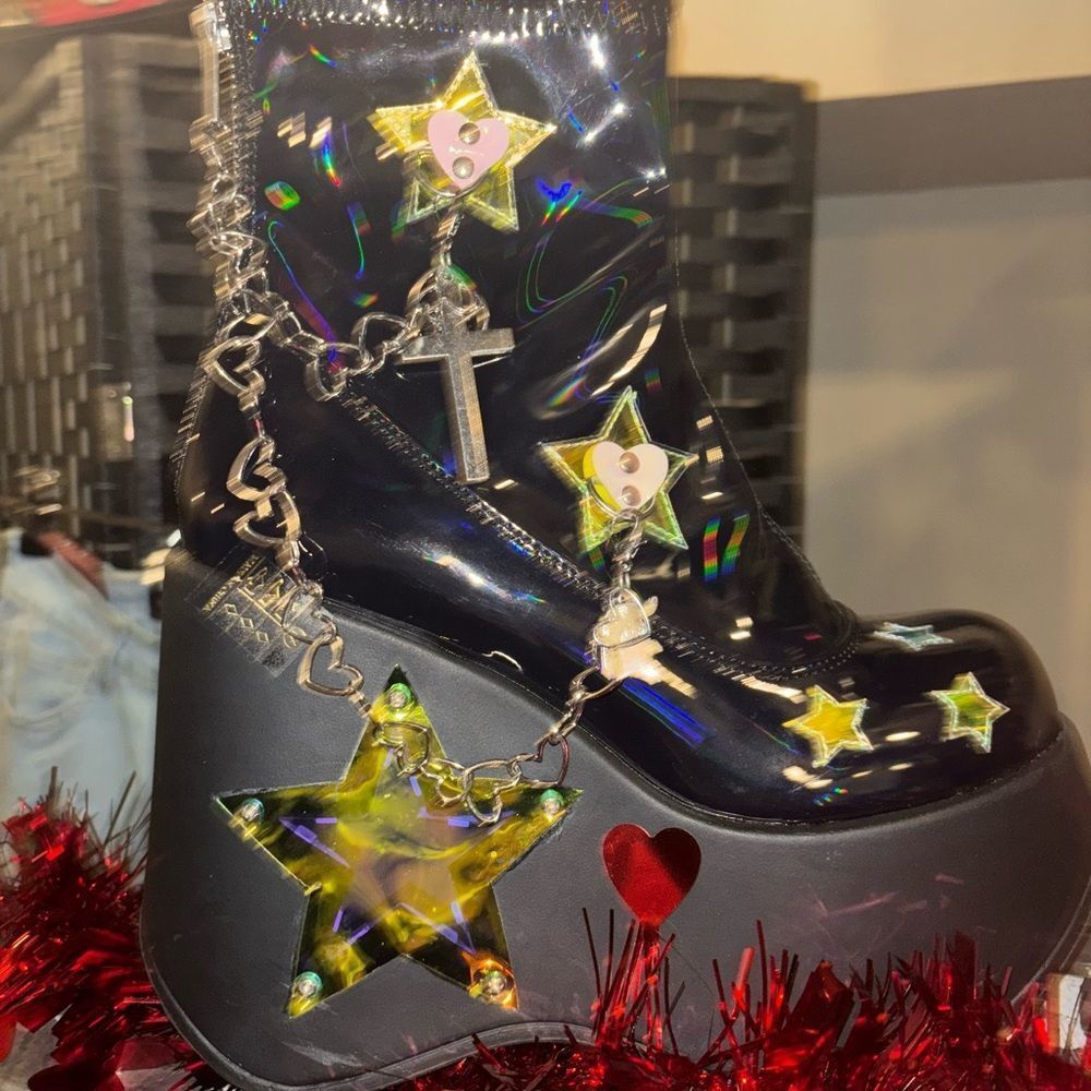 Demonia Blaze Star Cut Out Platform “Galactic Goddess” LED Rave Boots - Picture 3 of 8